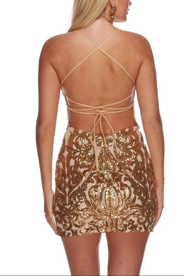 Weitese Dress Spaghetti Straps Sheath Column Sleeveless Backless Lace Up Sequins Homecoming Dress